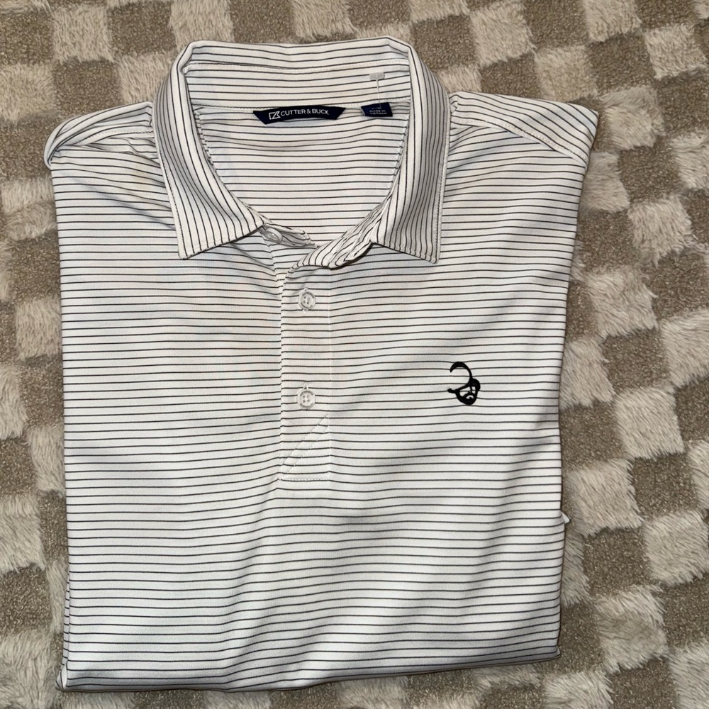 Cutter & Buck Men's Polo Shirt - White with Black Stripes
